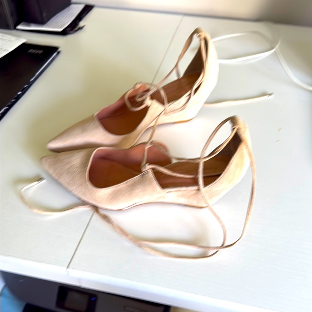 Sigerson Morrison Cream Heels with Ribbon Straps